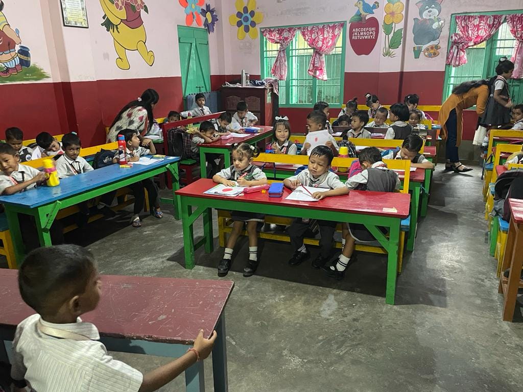Primary class students learning