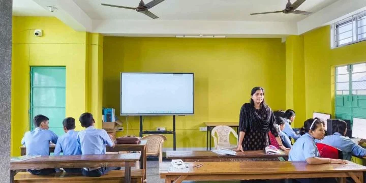 Students engaged in a smart classroom session